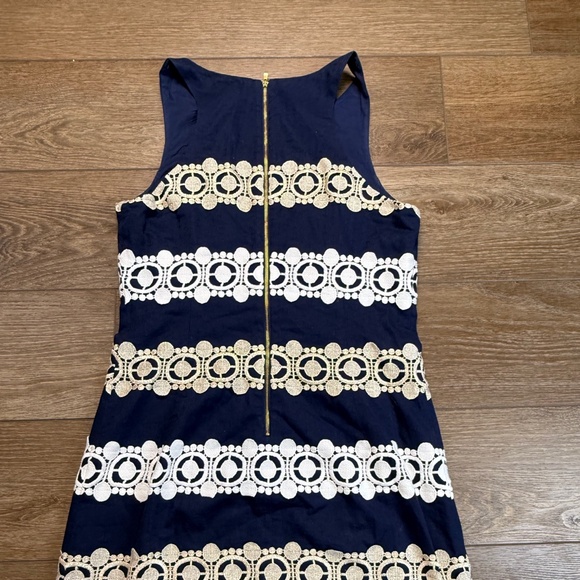 Lilly Pulitzer Augusta Shift Dress True Navy Anchors Jacquard Lace Trim Size 10 - Picture 8 of 14